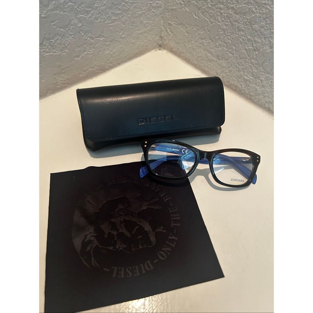 Diesel DL5073 Clear Lens Glasses Dark Brown Tortoise Frame Blue Arms NEW